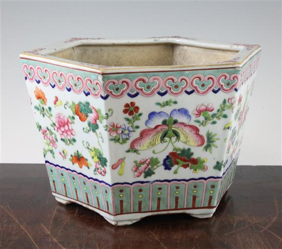 A Chinese famille rose hexagonal jardiniere, late 19th century, 28cm